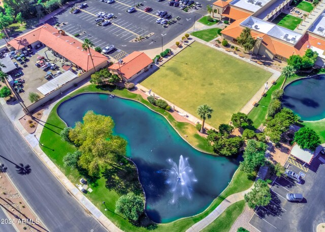 aerial view featuring a water view