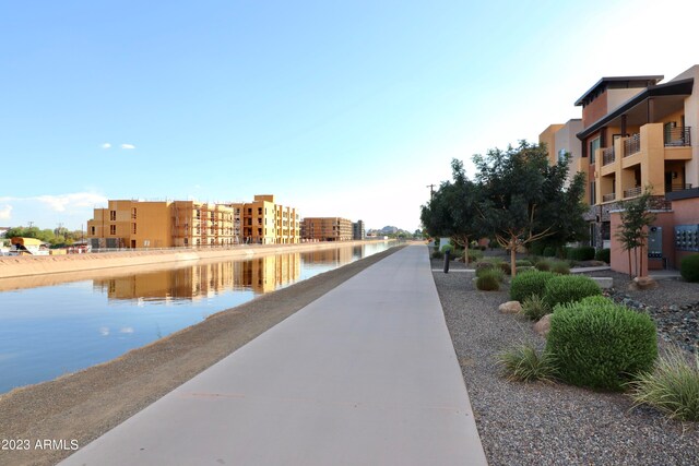 exterior space featuring a water view