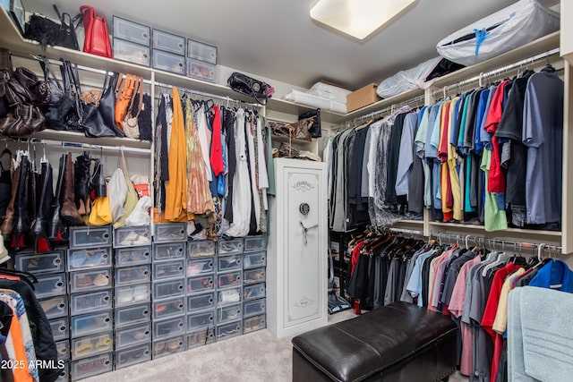 walk in closet with carpet