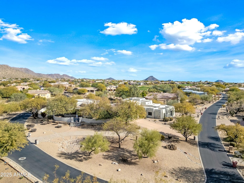 drone / aerial view featuring a mountain view