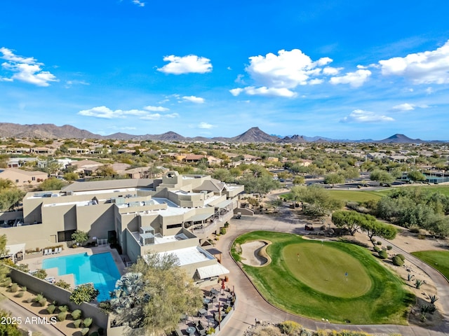 drone / aerial view featuring a mountain view