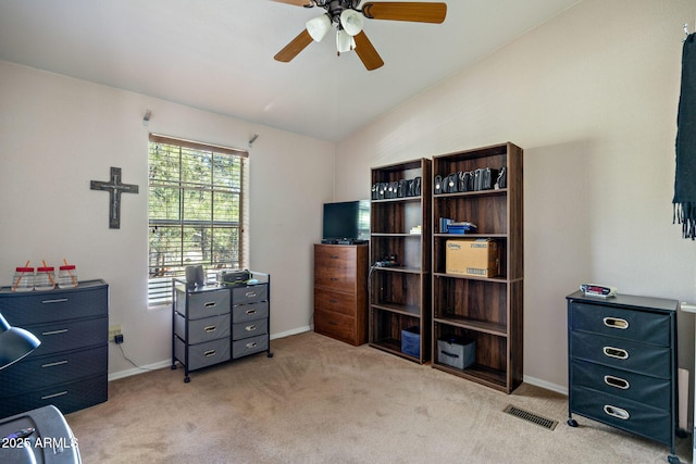 2041 W Hacienda Way, Show Low, AZ 85901 - carpeted bedroom with lofted ceiling, an office area, baseboards, and a ceiling fan