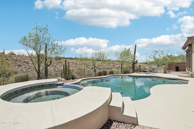 42429 N Cross Timbers Ct, Anthem, AZ 85086 - view of pool featuring a patio area, a fenced backyard, and a pool with connected hot tub