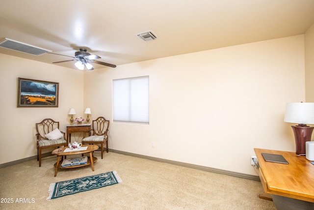 6334 E Albany St, Mesa, AZ 85205 - living area featuring carpet floors, ceiling fan, and baseboards