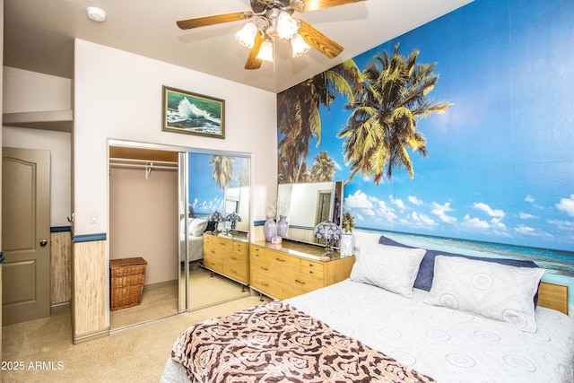6334 E Albany St, Mesa, AZ 85205 - bedroom featuring a closet, light carpet, and a ceiling fan