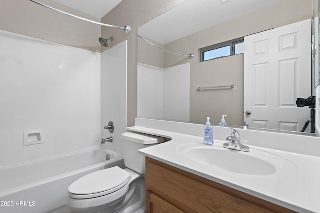full bath featuring toilet, shower / bath combination, and vanity