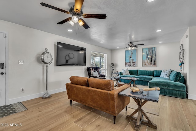 1209 E Marigold Ln, Tempe, AZ 85288 - living area featuring ceiling fan, recessed lighting, light wood-style flooring, and baseboards