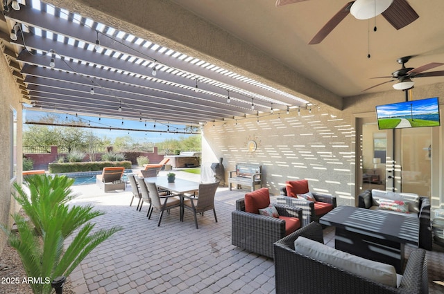 view of patio / terrace with outdoor lounge area and ceiling fan