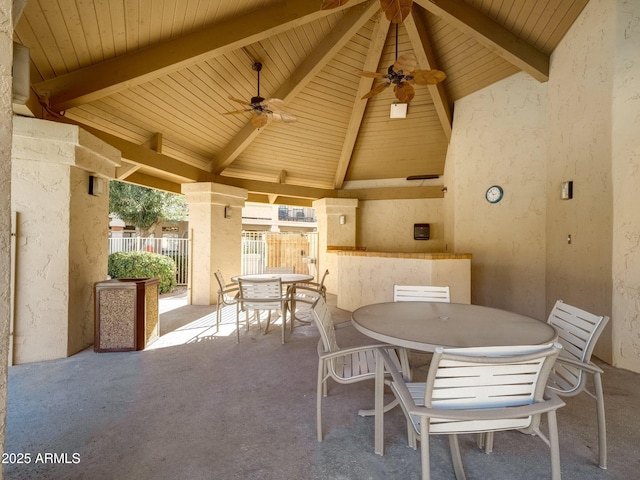 view of patio featuring a gazebo and ceiling fan