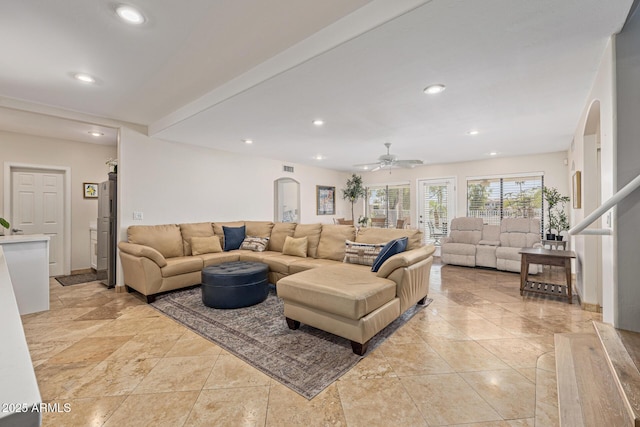 21474 N 56th Ave, Glendale, AZ 85308 - living area featuring recessed lighting, visible vents, and a ceiling fan