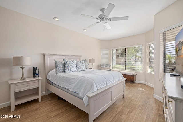 21474 N 56th Ave, Glendale, AZ 85308 - bedroom with recessed lighting, light wood finished floors, baseboards, and ceiling fan