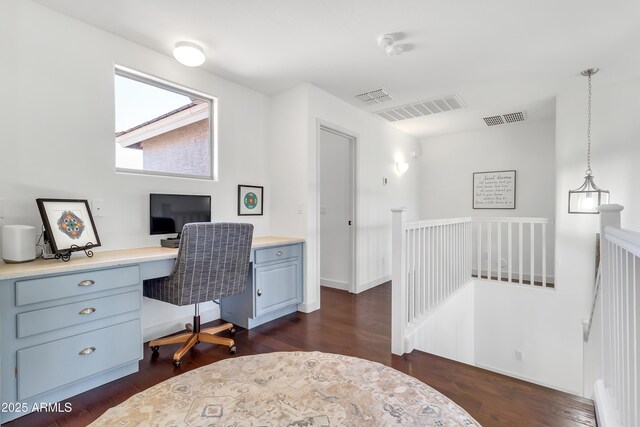 21167 E Aspen Valley Dr, Queen Creek, AZ 85142 - home office featuring dark wood-style floors and built in study area