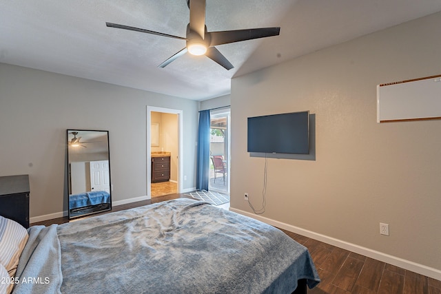 215 S 132nd St, Chandler, AZ 85225 - bedroom with dark wood finished floors, ensuite bath, and a ceiling fan