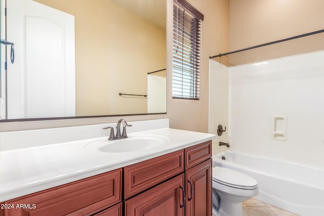 full bathroom with vanity, shower / bathing tub combination, toilet, and tile patterned flooring