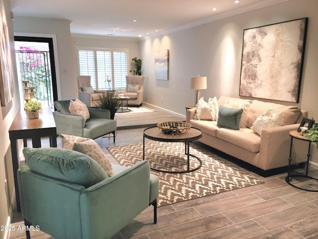 living room featuring ornamental molding