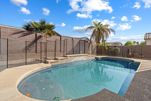 view of pool featuring a fenced backyard and a fenced in pool