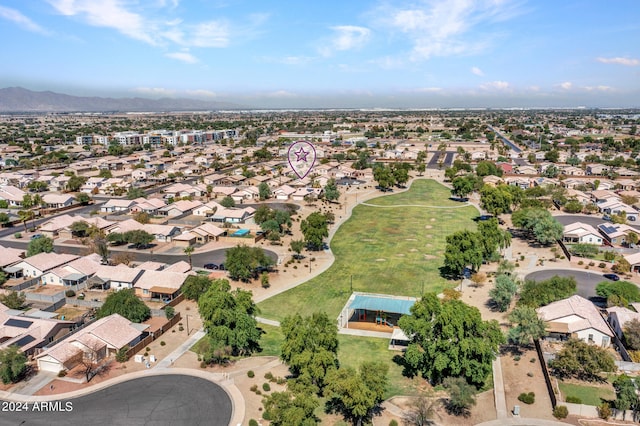 drone / aerial view with a mountain view