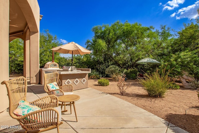 view of patio / terrace featuring exterior kitchen and an outdoor bar