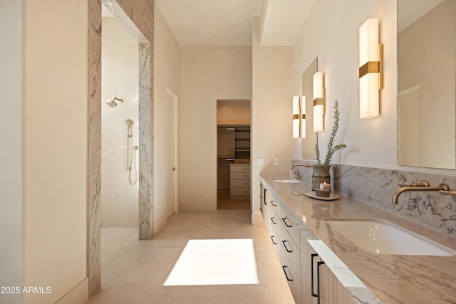 12887 N 135th St, Scottsdale, AZ 85259 - bathroom with double vanity, a walk in shower, and tile patterned flooring