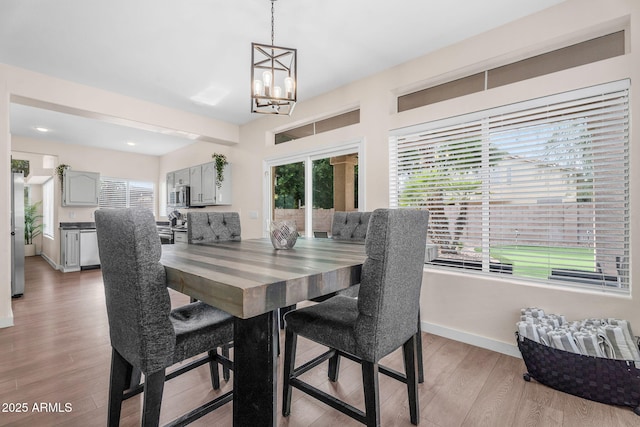1574 E Scott Ave, Gilbert, AZ 85234 - dining room with light wood-style floors, a chandelier, and recessed lighting