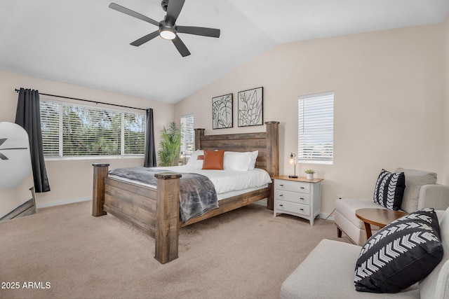 1574 E Scott Ave, Gilbert, AZ 85234 - bedroom featuring multiple windows, lofted ceiling, carpet floors, and a ceiling fan