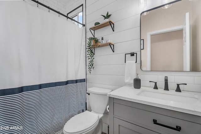1574 E Scott Ave, Gilbert, AZ 85234 - bathroom featuring vanity, curtained shower, and tile walls