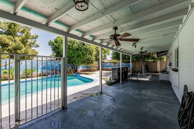 4020 W Anderson Dr, Glendale, AZ 85308 - view of swimming pool featuring a fenced backyard, a patio, and ceiling fan