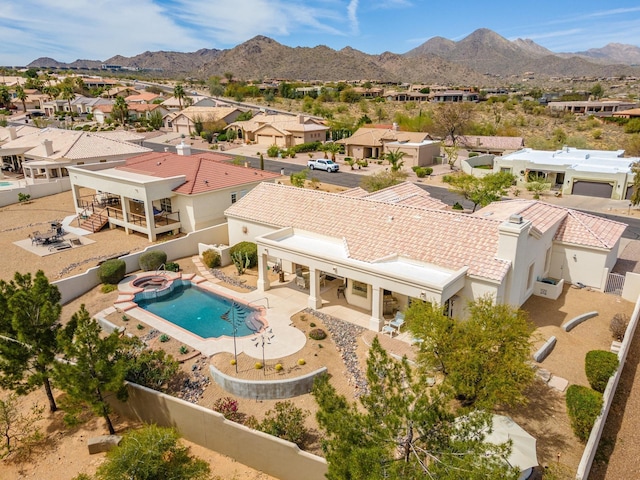 aerial view with a residential view and a mountain view