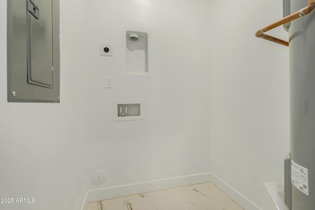 clothes washing area with washer hookup, electric dryer hookup, and electric panel