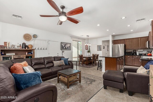 2048 S Martingale Rd, Gilbert, AZ 85295 - living room with ceiling fan, recessed lighting, and light tile patterned flooring