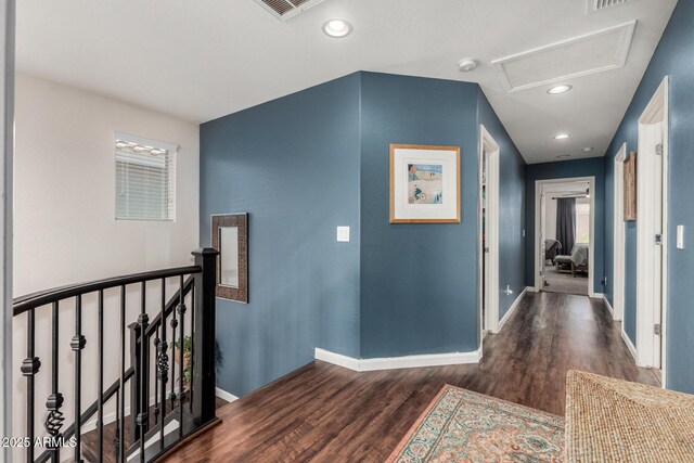 2048 S Martingale Rd, Gilbert, AZ 85295 - corridor featuring wood finished floors, an upstairs landing, baseboards, and recessed lighting