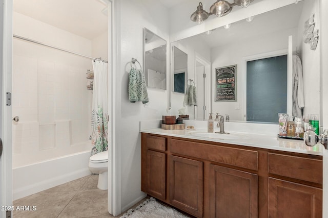 2048 S Martingale Rd, Gilbert, AZ 85295 - bathroom with vanity, toilet, shower / tub combo with curtain, and tile patterned flooring