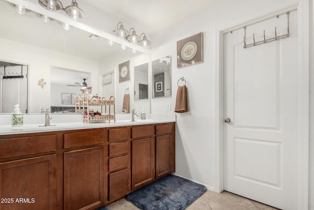 2048 S Martingale Rd, Gilbert, AZ 85295 - full bath with double vanity, a ceiling fan, and tile patterned floors