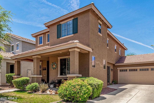 2048 S Martingale Rd, Gilbert, AZ 85295 - traditional-style house featuring driveway, stucco siding, an attached garage, and a tile roof