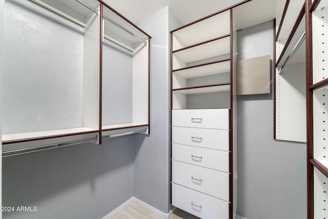 spacious closet with light hardwood / wood-style flooring