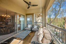 balcony with a ceiling fan