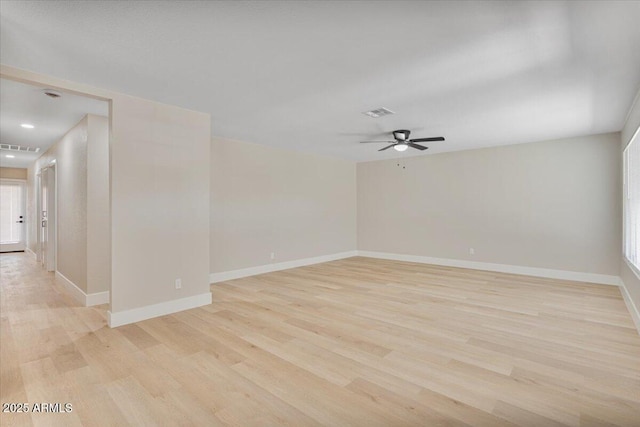 3846 W Cavalier Dr, Phoenix, AZ 85019 - empty room featuring light wood-style flooring, baseboards, visible vents, and ceiling fan