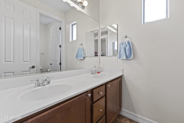 full bath featuring plenty of natural light, a sink, and double vanity