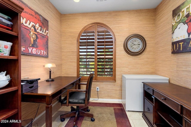 office area with light tile patterned floors