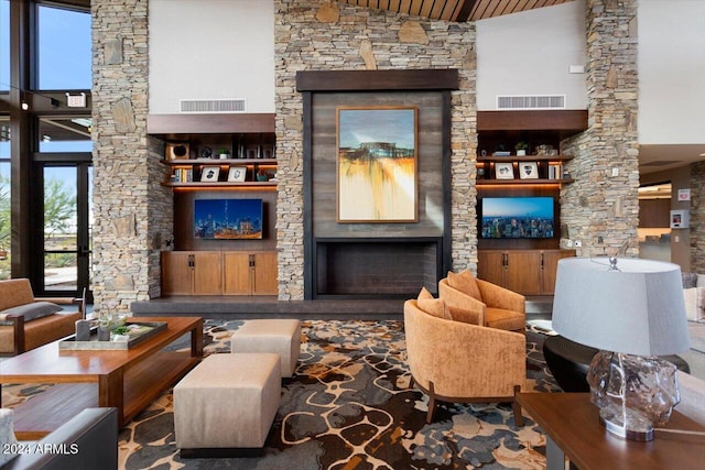 living room featuring high vaulted ceiling