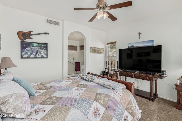 bedroom featuring carpet and ceiling fan