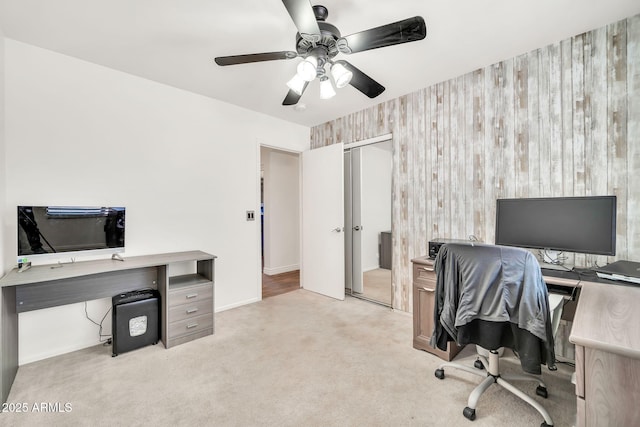 15019 W Banff Ln, Surprise, AZ 85379 - carpeted office space featuring wallpapered walls, an accent wall, and a ceiling fan