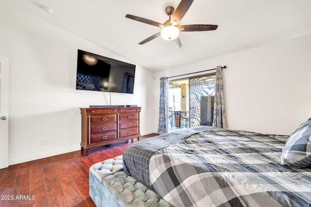 15019 W Banff Ln, Surprise, AZ 85379 - bedroom featuring lofted ceiling, access to exterior, wood finished floors, and ceiling fan