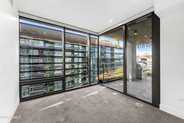 carpeted spare room with floor to ceiling windows