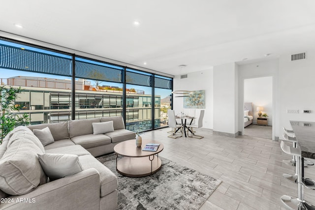 living room featuring expansive windows