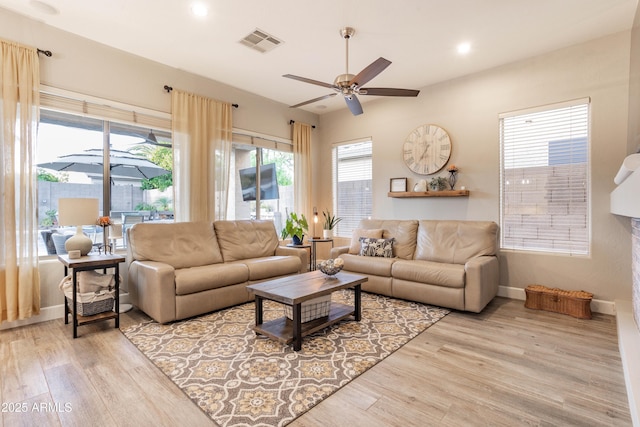 4422 E Spur Dr, Cave Creek, AZ 85331 - living area featuring light wood-style flooring, ceiling fan, recessed lighting, and baseboards