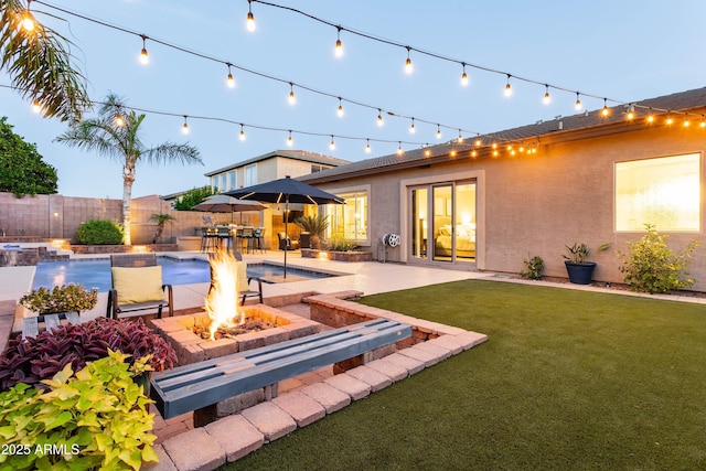 4422 E Spur Dr, Cave Creek, AZ 85331 - view of patio / terrace with a fire pit and an in-ground hot tub