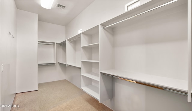 walk in closet featuring light carpet