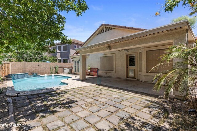 45131 W Horse Mesa Rd, Maricopa, AZ 85139 - view of pool with a fenced backyard, a ceiling fan, and a patio area
