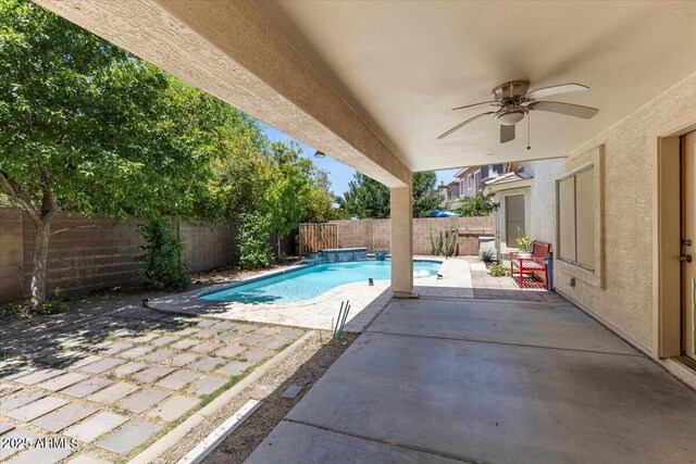 45131 W Horse Mesa Rd, Maricopa, AZ 85139 - view of pool with a ceiling fan, a patio area, and a fenced backyard